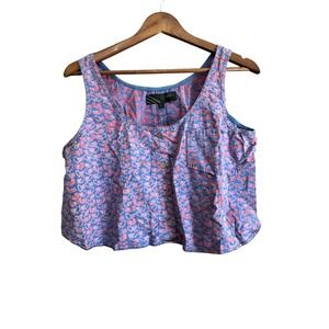 Vans Women's Blue Pink Bird Print Button Front Crop Tank Top XL